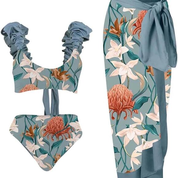 Floral Bikini Set with Sarong - Picture 1 of 3